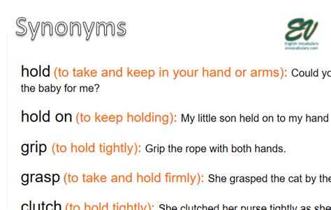 Learn more. . Hold on synonym